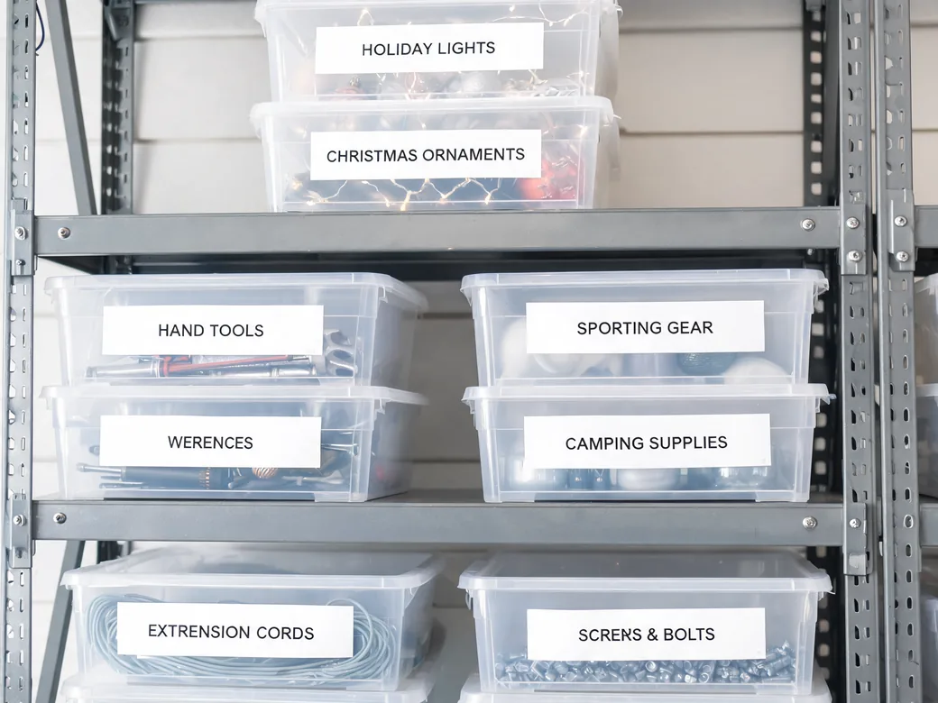 Labeled storage bins
